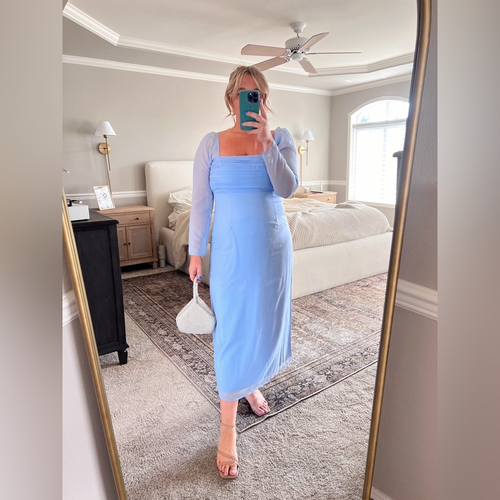 Abercrombie & Fitch Emerson Chiffon Long Sleeve Midi Dress Blue Size Small Party